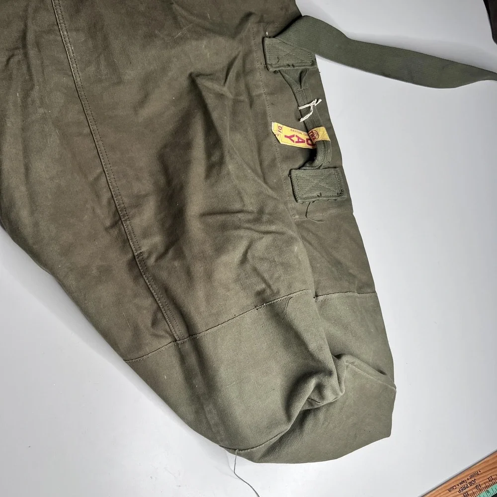 60s Vintage US Military Barracks Duffel Bag OD Green Canvas USGI USA Name Marked